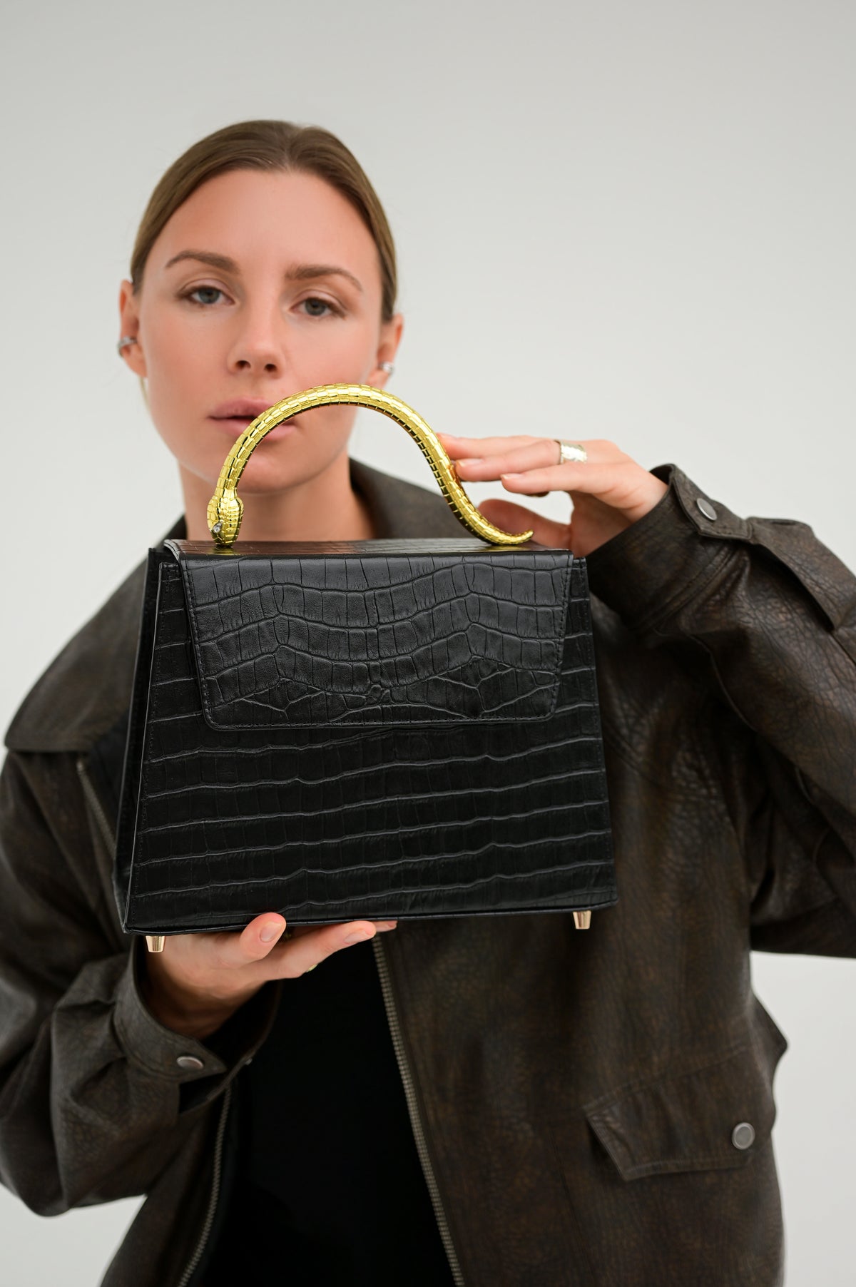 Leather bag Golden Snake in Black