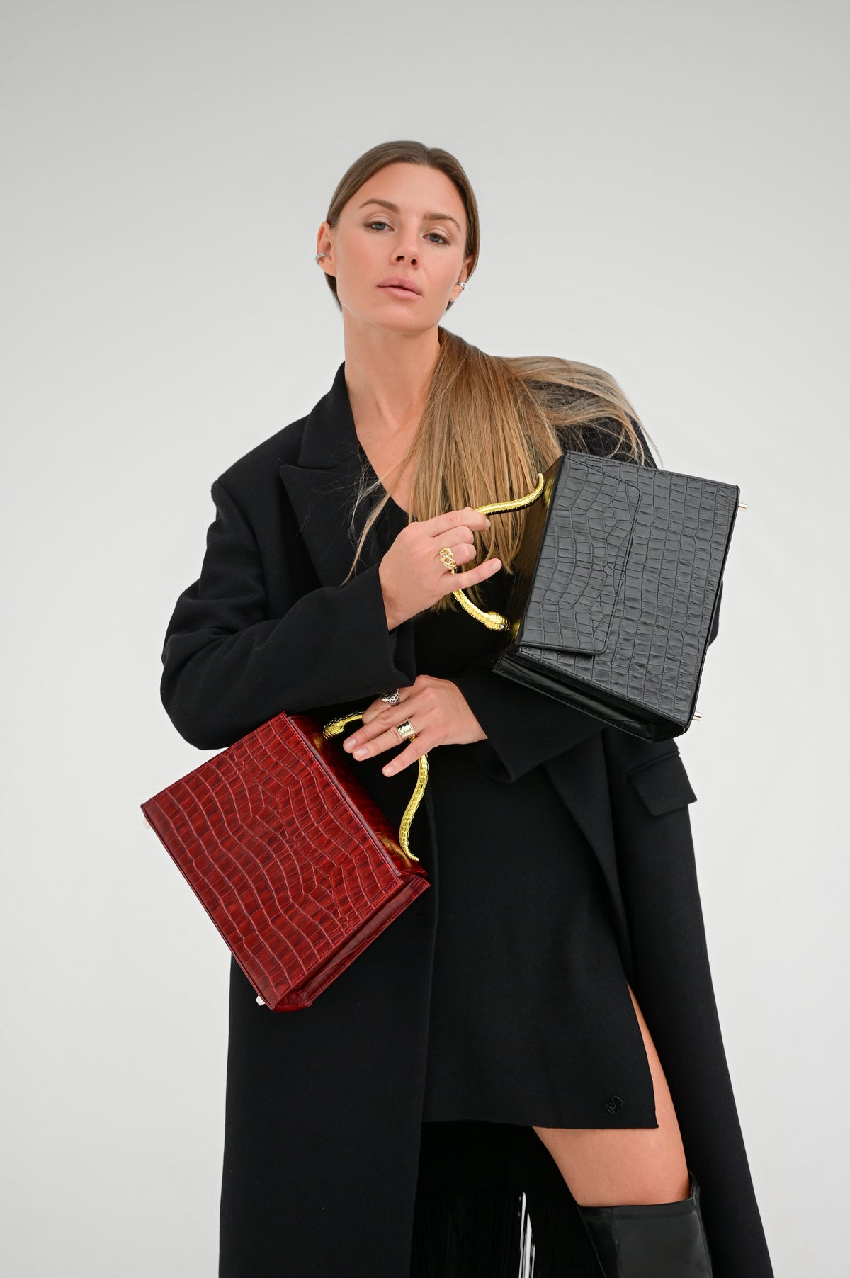 Leather bag Golden Snake in Black
