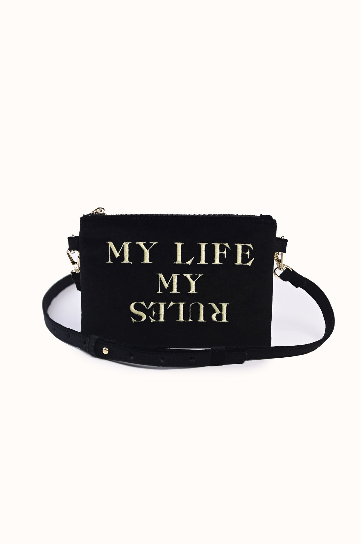 Velvet pouch "MY LIFE MY RULES"