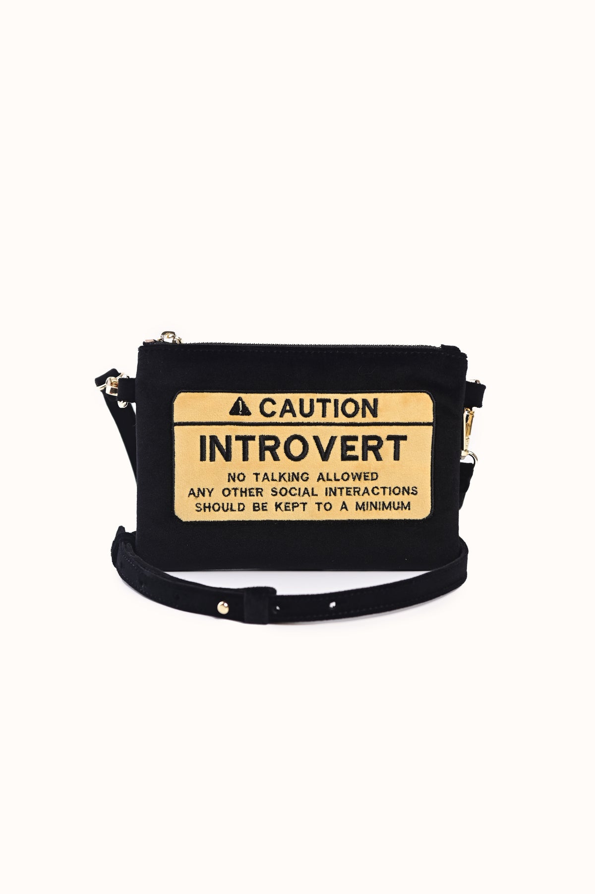 Velvet pouch "CAUTION INTROVERT"