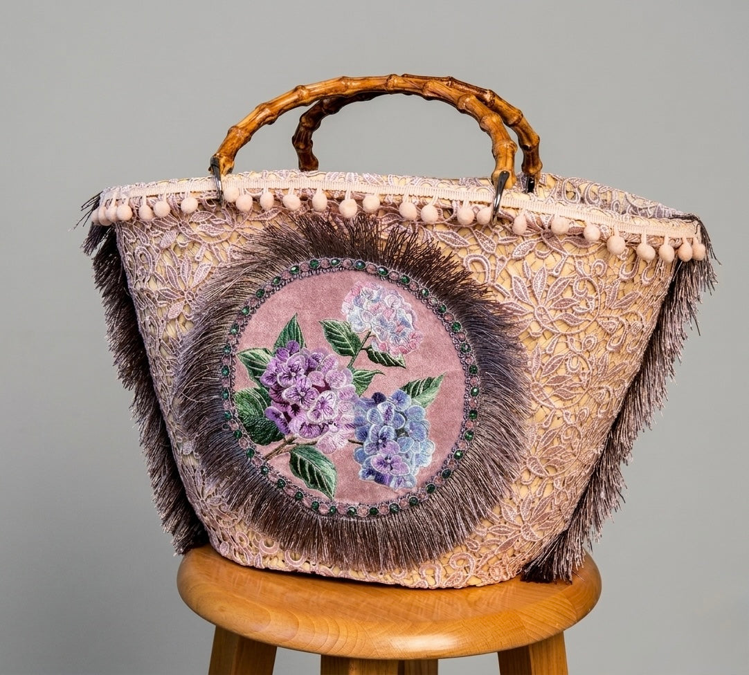 "Hydrangea" Moroccan Straw Bag