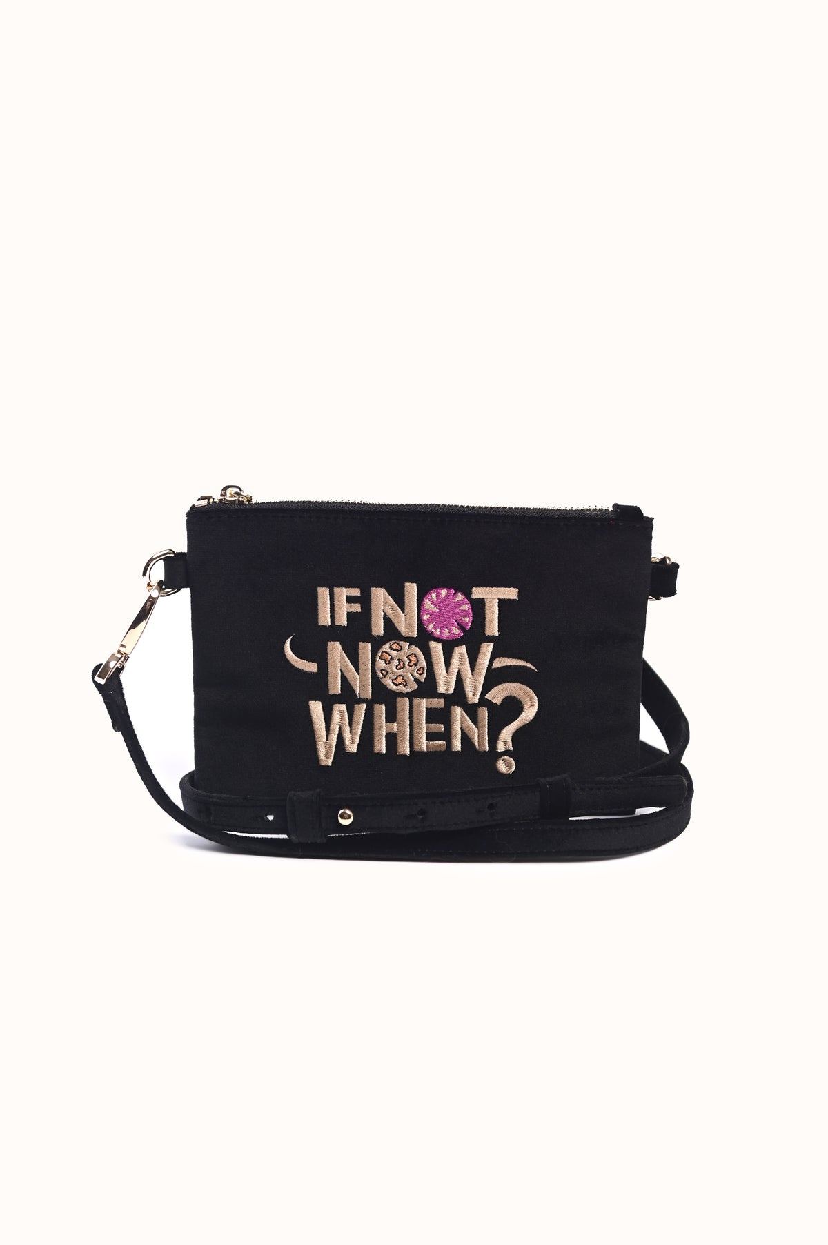 Velvet pouch "If not now, when?"