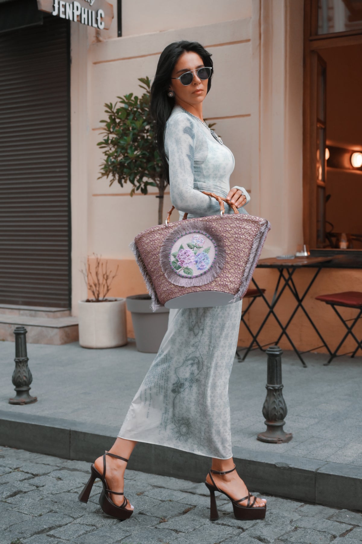 "Hydrangea" Moroccan Straw Bag