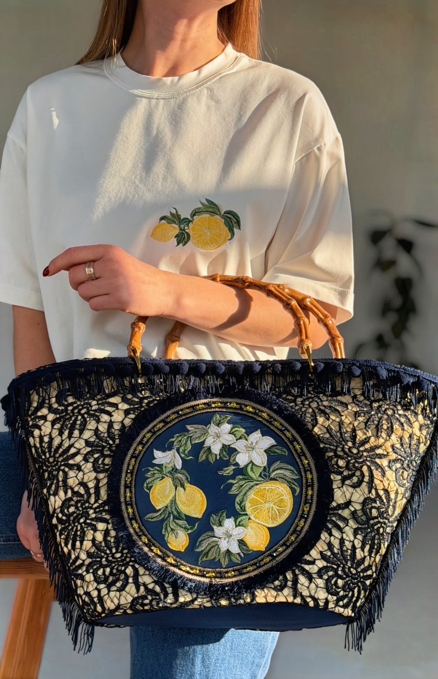 Сумка з мараканської соломи Lemon