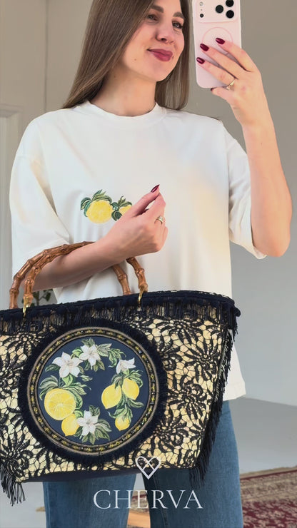 Сумка з мараканської соломи Lemon